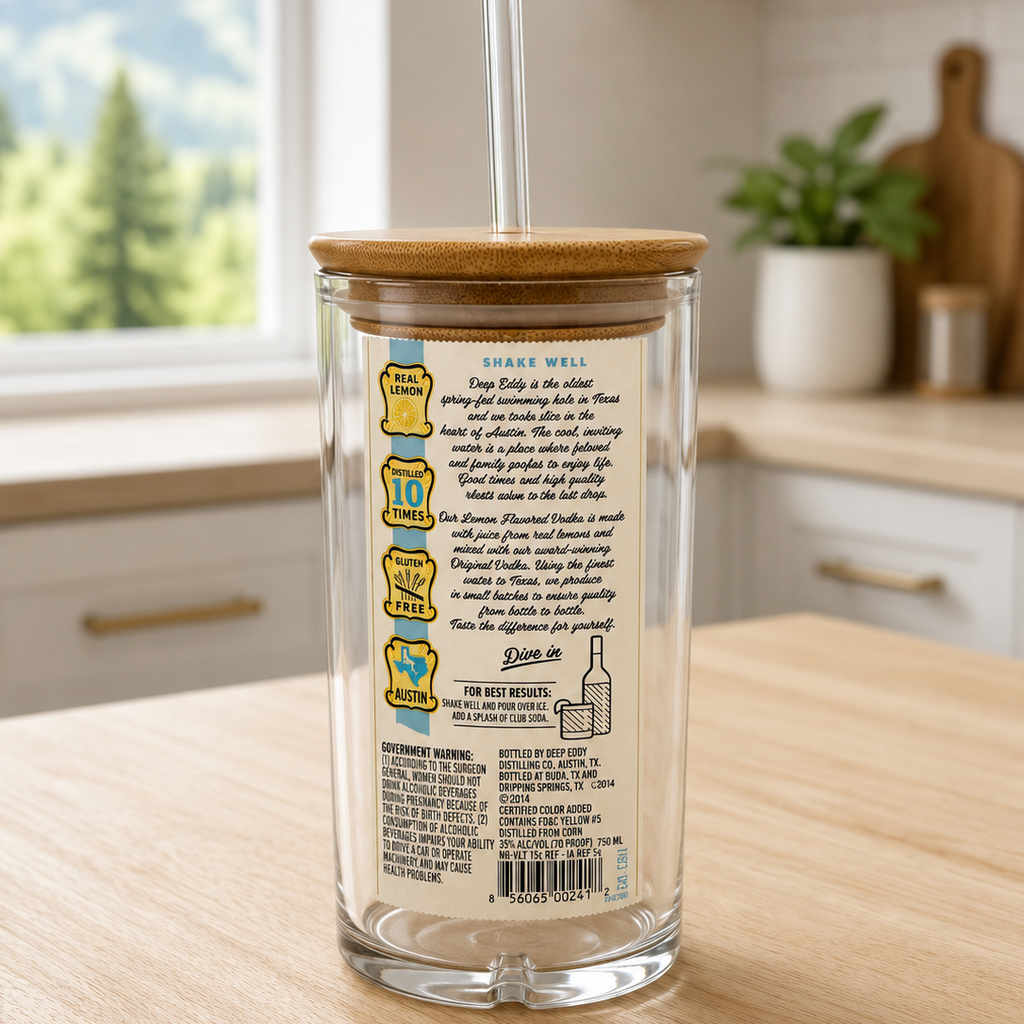 Deep Eddy Lemon Vodka® 24 oz Upcycled Bottle Tumbler with Bamboo Lid & Glass Straw