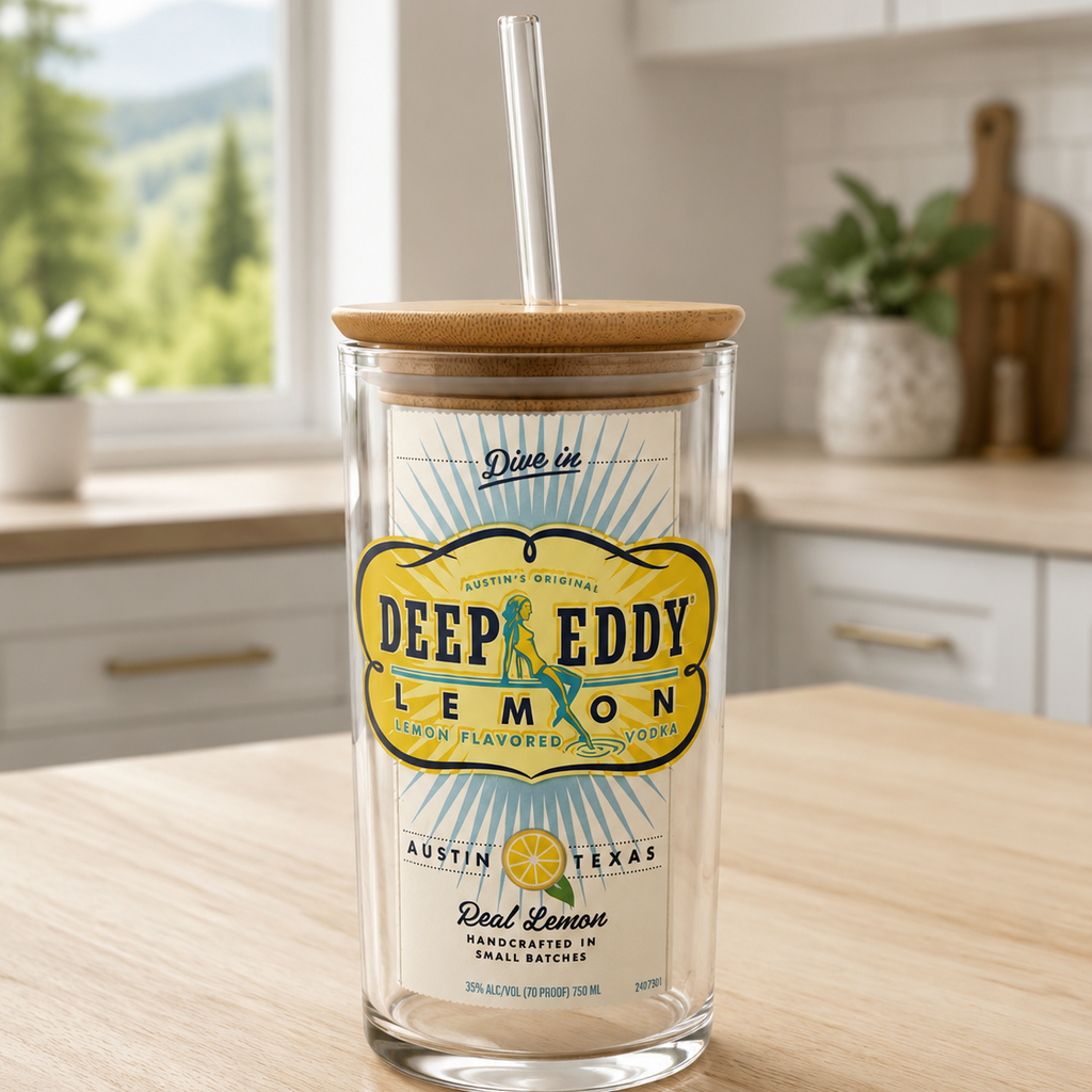 Deep Eddy Lemon Vodka® 24 oz Upcycled Bottle Tumbler with Bamboo Lid & Glass Straw