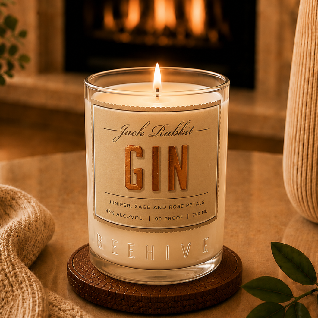 Beehive Distilling™ Jack Rabbit Gin Bottle Candle 16 oz