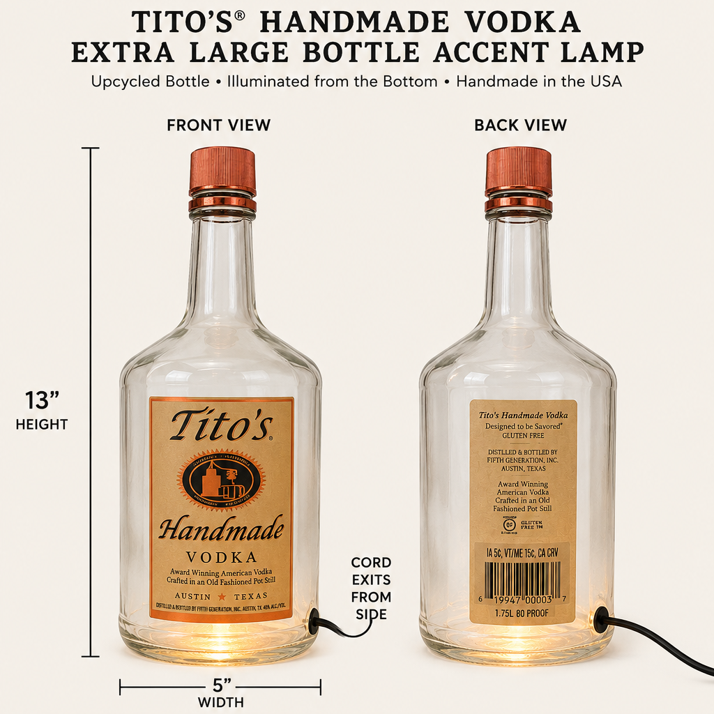 Tito's Handmade Vodka® Extra Large Bottle Accent Lamp – Upcycled Bottle Table Lamp